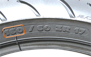 motorcycle tyre tire wall showing profile marking