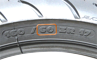 motorcycle tyre tire wall showing section marking